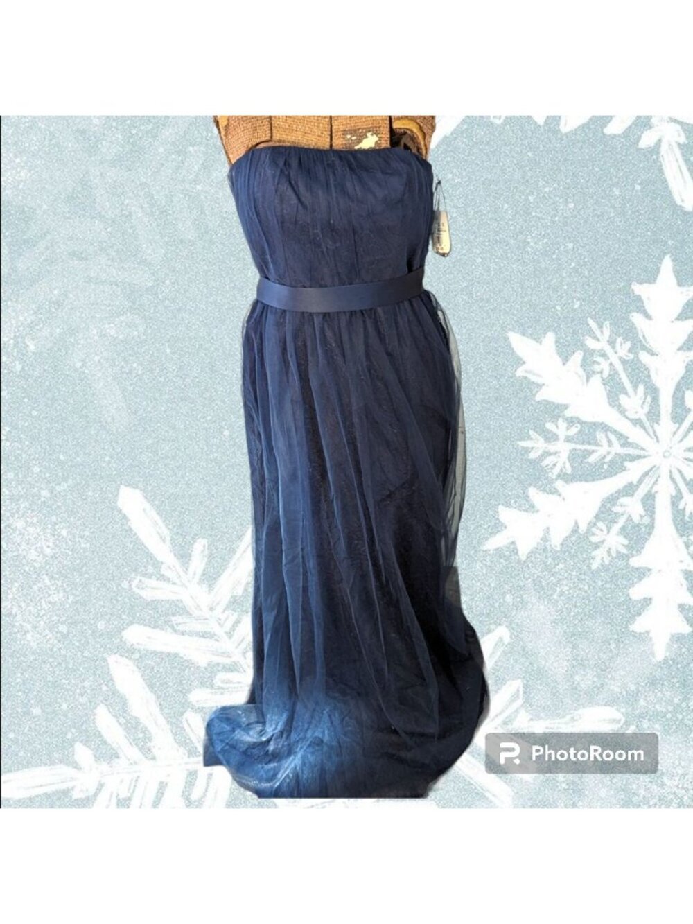 NWT Vera Wang WHITE Navy Blue Tulle Lace Bridesmaid Dress 8 Strapless